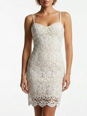 Windsor Fairycore Cream Lace Mini Dress Nude Lining Bustier Camisole Straps Sz M